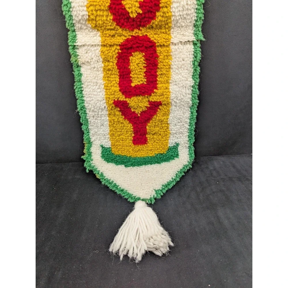 VTG Joy Christmas Candle Wall Hanging Latch Hook Shag Yarn Art 12